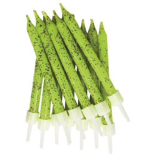 Lime Green Cake Candle 12pk Glitter 7.5cm Happy Birthday Party Topper Decoration