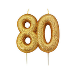 80th Birthday Cake Candle Gold Anniversary Glitter Age Number Party Topper Gift