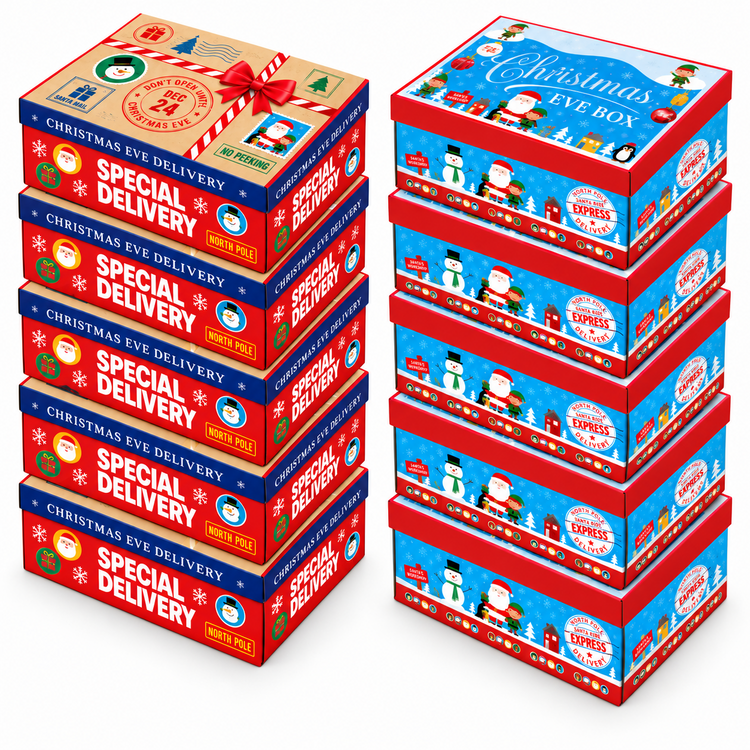 Christmas Eve Boxes Xmas Gift Box Empty Festive Hamper Kids Treats 1-12 Packs