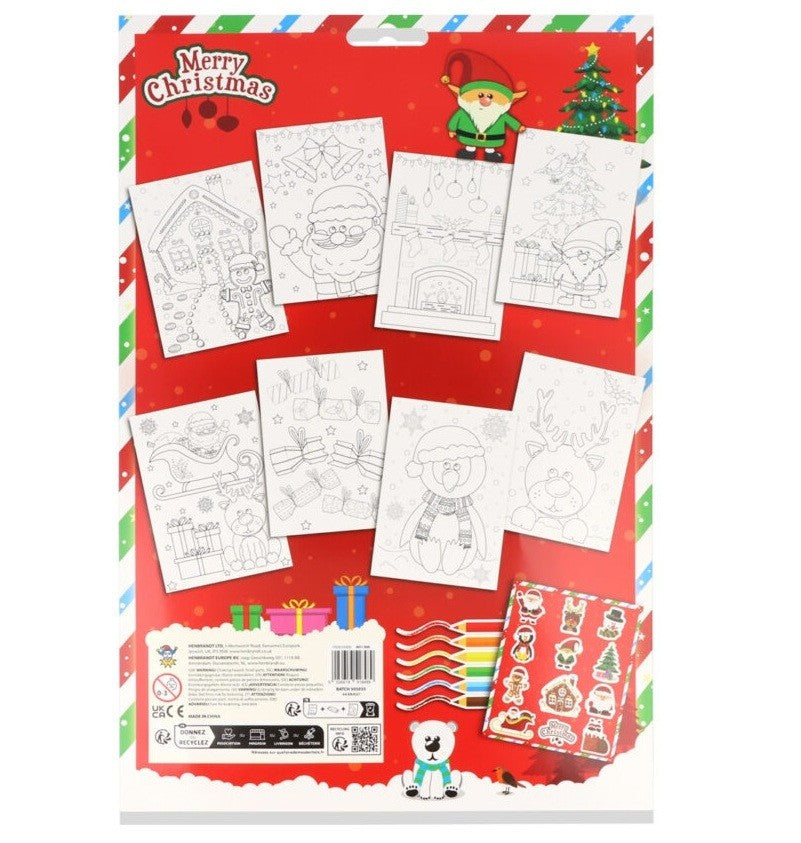 A4 Christmas Colouring Set With Pencils Stickers Stocking Filler For Kids Gift