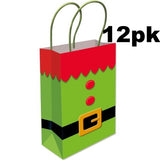 Christmas Gift Bags 12 x Green Elf Paper Party Loot Bag With Handles Recyclable