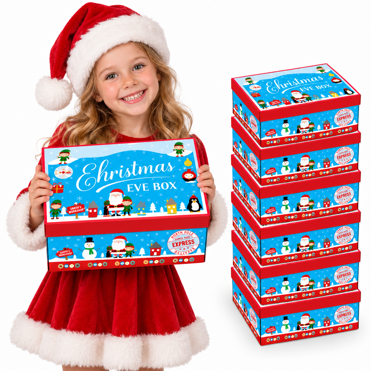 Christmas Eve Boxes Pack of 2 Kids Xmas Gift Box Festive Hamper 32 x 21 x 11cm