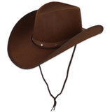 Brown cowboy hat with a leather band on a white background