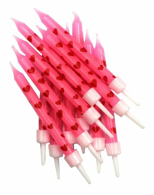 Pink Heart Cake Candles 12pk Girls Happy Birthday Party Love Decoration Topper
