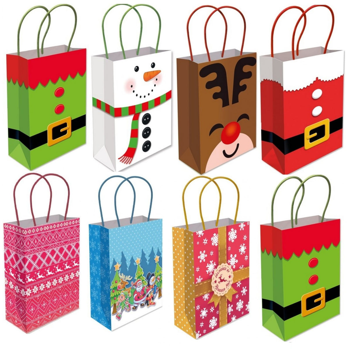 Christmas Gift Bags x6 Santa Red Paper Party Loot Bag With Handles Recyclable