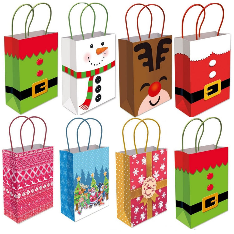 Christmas Gift Bags x6 Santa Red Paper Party Loot Bag With Handles Recyclable