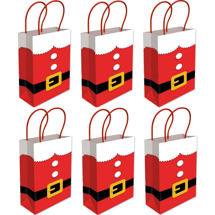 Christmas Gift Bags x6 Santa Red Paper Party Loot Bag With Handles Recyclable