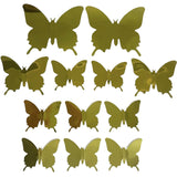 12 Mirror Gold Butterfly Wall Stickers 3D Metallic Decal Room Decorations Decor