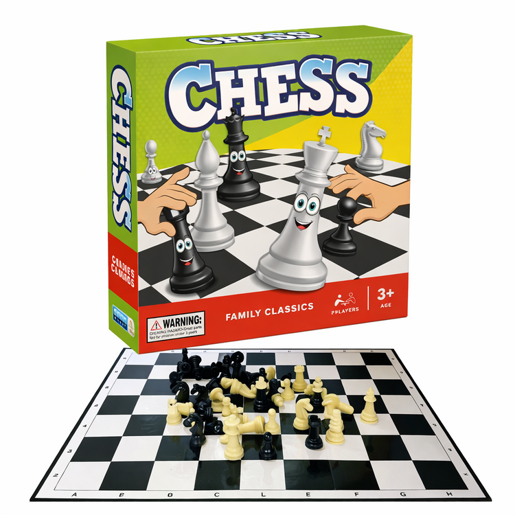 Chess Set Family Board Game 32 Piece Kids Traditional Folding 2 Player Game 35cm