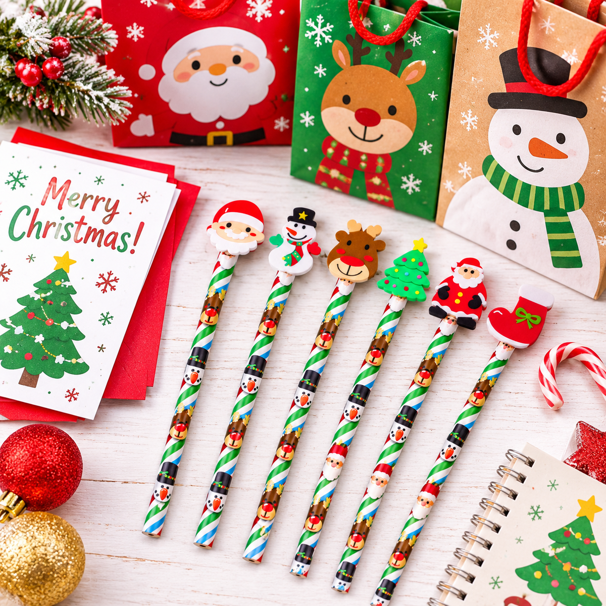 Christmas Pencils with Erasers 1-96 Xmas Party Bag Stocking Fillers for Kids