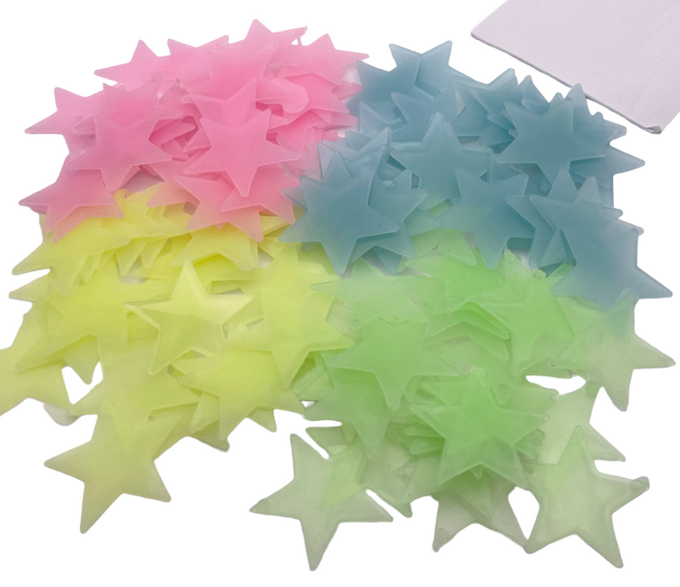 Glow In The Dark Plastic Stars Fun Ceiling Wall Art Luminous Space Stickers 3cm