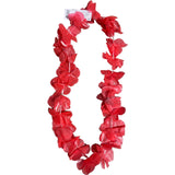 Red plastic lei on a white background