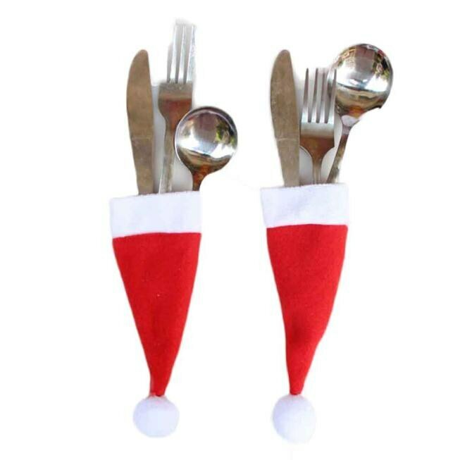 10x Christmas Cutlery Holder Hats Mini Santa Table Decoration Tableware Covers