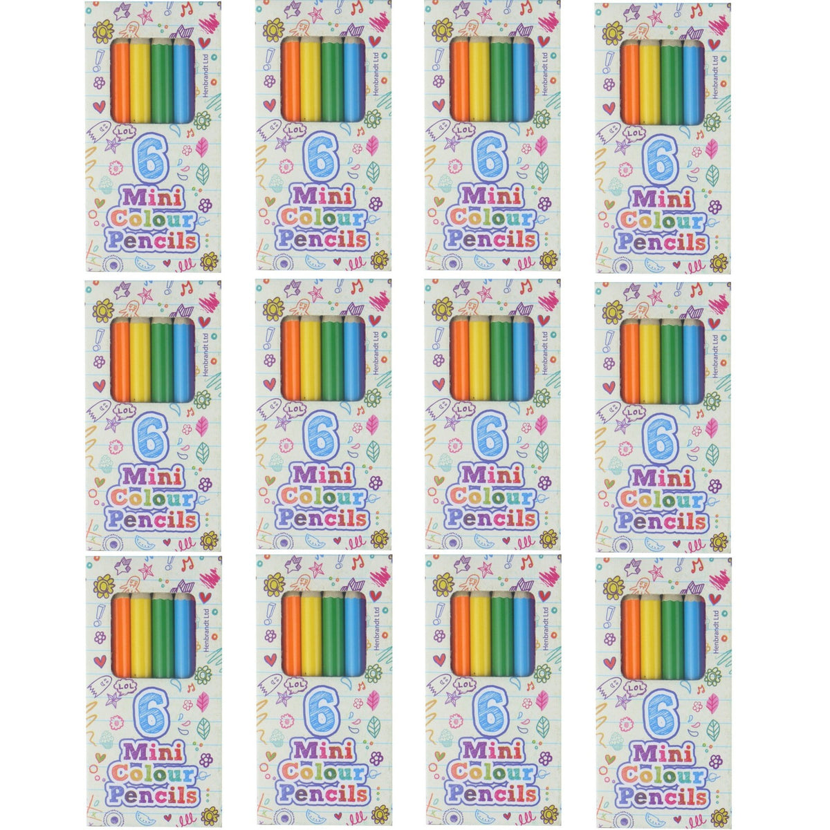 Mini Colouring Pencils 12 Packs of 6 Boys Girls Party Bag Fillers Lucky Dip Toys
