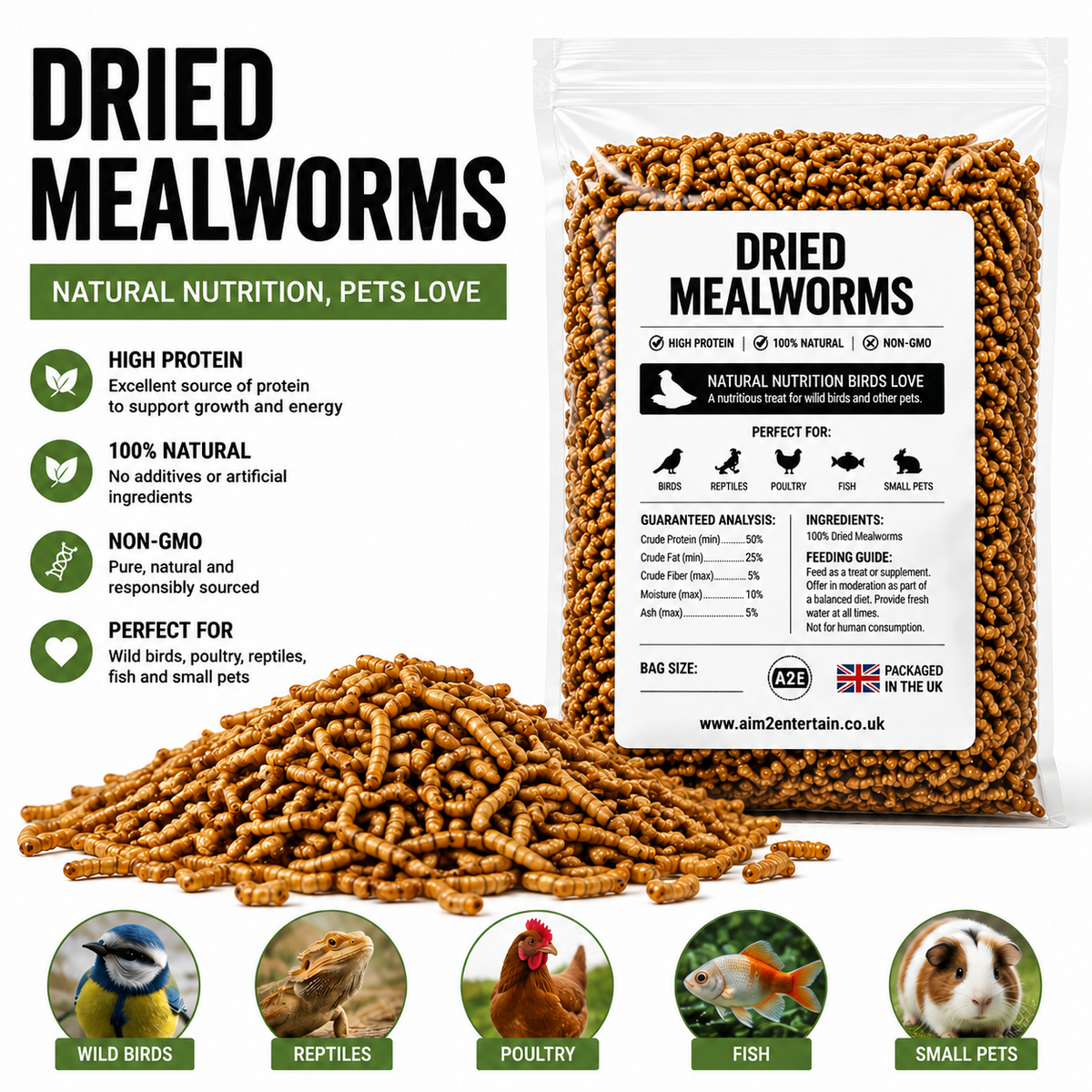 Dried Mealworms Premium Natural Wild Bird Food High Protein Garden Bird Treat