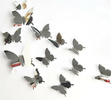 12 Mirror Silver Butterfly Wall Sticker 3D Metallic Decal Room Decorations Decor