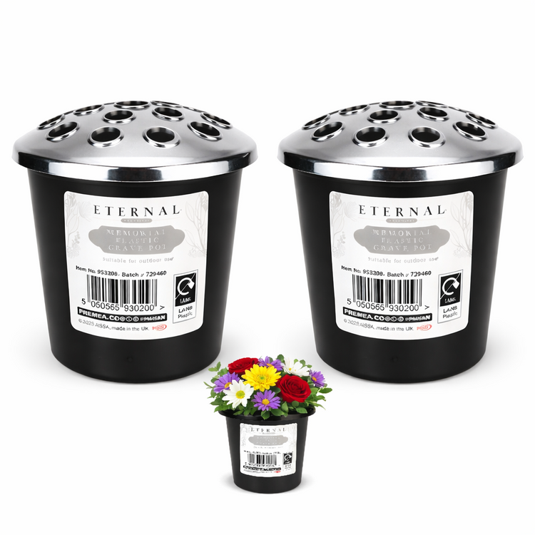 Grave Pot with Silver Lid - Vase Flower Holder For Memorial Cemetery Grave