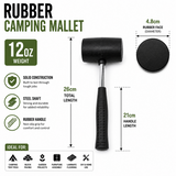 Rubber Mallet Hammer 12oz Steel Shaft Camping Rubber Grip Home DIY Tool Solid