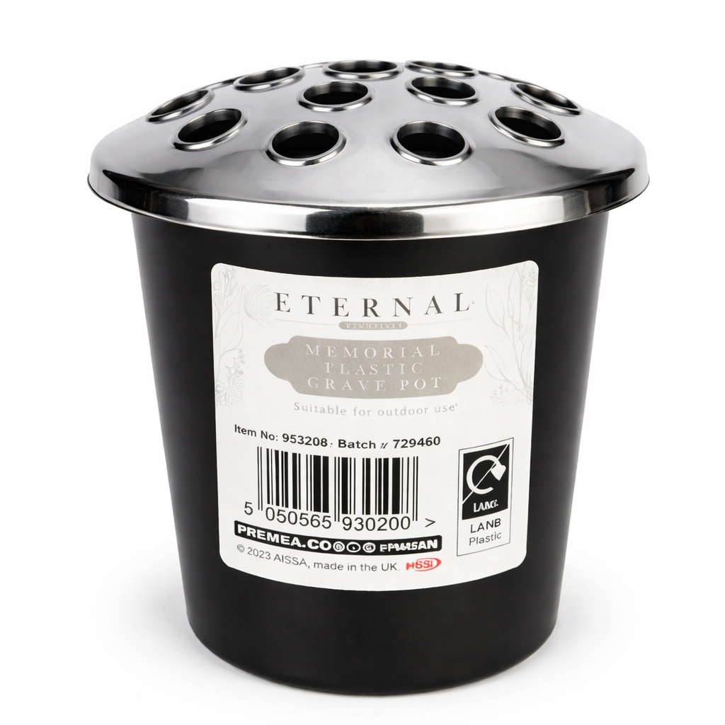 Grave Pot Insert with Lid - Flower Vase Holder For Memorial Cemetery Grave Stone