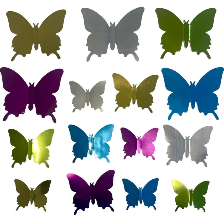 12 Mirror Gold Butterfly Wall Stickers 3D Metallic Decal Room Decorations Decor
