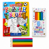 Kids Mini Puzzle Activity Book With Colouring Pencils Party Bag Filler 1-96 Pack