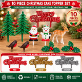 10pc Christmas Cake Topper Set Santa Snowman Reindeer Holly Yule Log Decorations