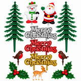 10pc Christmas Cake Topper Set Santa Snowman Reindeer Holly Yule Log Decorations