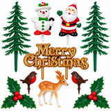 10pc Christmas Cake Topper Set Santa Snowman Reindeer Holly Yule Log Decorations