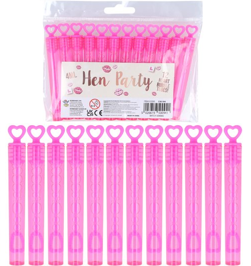 12 Pack Pink Heart Bubble Tubes