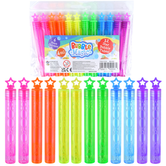 Neon Star Bubble Tubes 12 Pack Party Bag Stocking Filler
