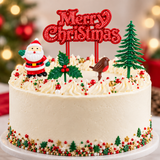5pc Christmas Cake Decoration Topper Set Holly Tree Robin Santa Yule Log Cupcake
