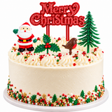5pc Christmas Cake Decoration Topper Set Holly Tree Robin Santa Yule Log Cupcake
