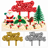 5pc Christmas Cake Decoration Topper Set Holly Tree Robin Santa Yule Log Cupcake