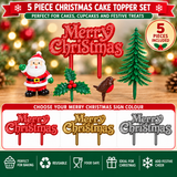 5pc Christmas Cake Decoration Topper Set Holly Tree Robin Santa Yule Log Cupcake