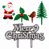 5pc Christmas Cake Decoration Topper Set Holly Tree Robin Santa Yule Log Cupcake