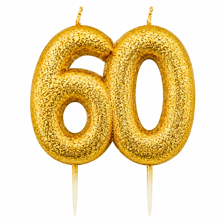 60th Birthday Cake Candle Gold Topper Anniversary Glitter Age Number Party Gift