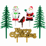 6pc Christmas Cake Decoration Toppers Set Santa Snowman Robin Fir Trees Xmas