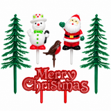 6pc Christmas Cake Decoration Toppers Set Santa Snowman Robin Fir Trees Xmas