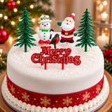 6pc Christmas Cake Decoration Toppers Set Santa Snowman Robin Fir Trees Xmas