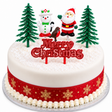 6pc Christmas Cake Decoration Toppers Set Santa Snowman Robin Fir Trees Xmas