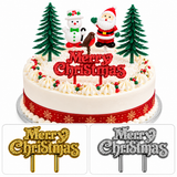 6pc Christmas Cake Decoration Toppers Set Santa Snowman Robin Fir Trees Xmas