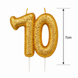 70th Birthday Cake Candle Gold Anniversary Glitter Age Number Party Topper Gift