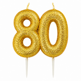 80th Birthday Cake Candle Gold Anniversary Glitter Age Number Party Topper Gift