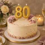 80th Birthday Cake Candle Gold Anniversary Glitter Age Number Party Topper Gift