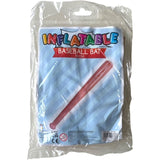 Packaged inflatable baseball bat with clear plastic wrapping on a white background