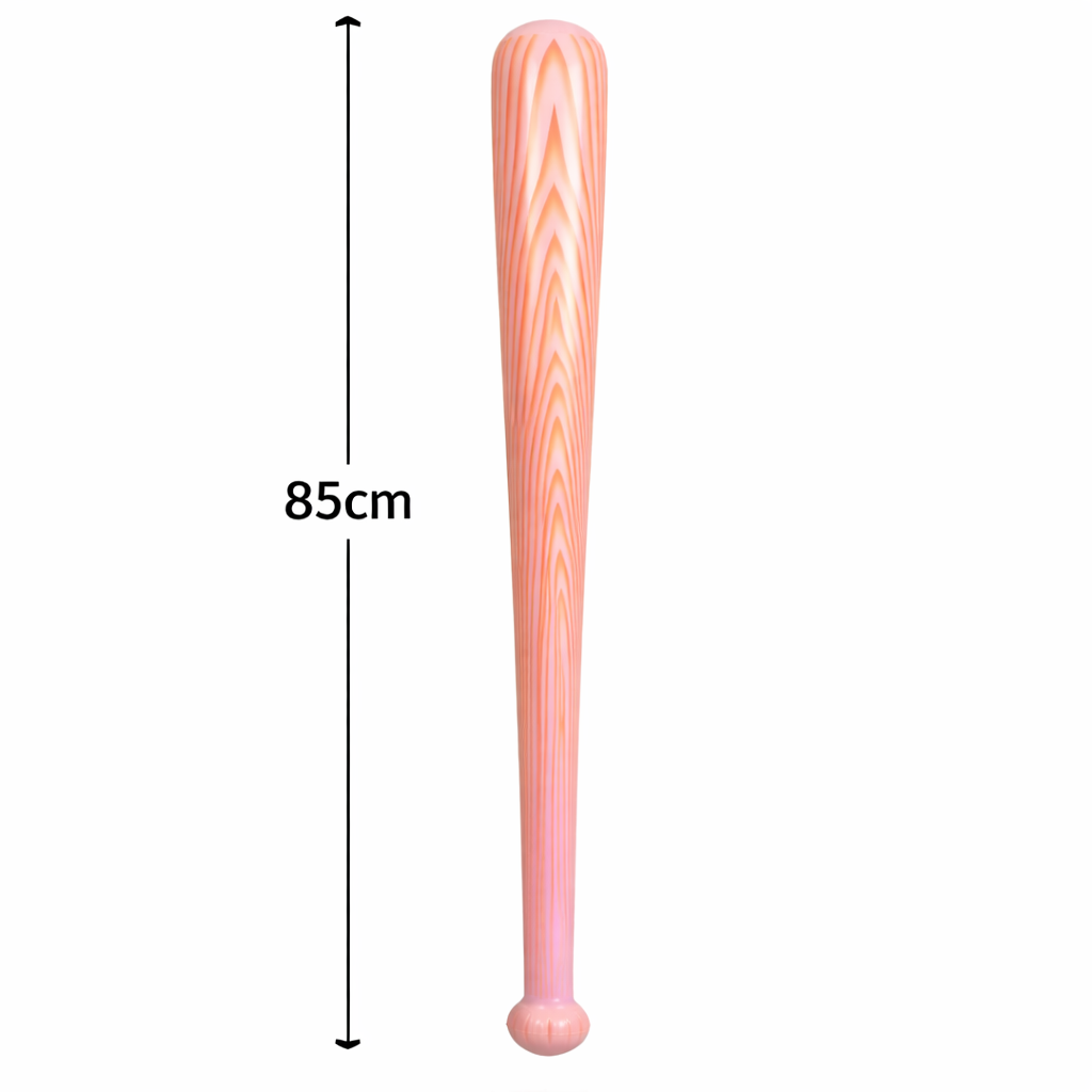 Inflatable baseball bat with measurement label on a white background