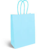 Light blue paper gift bag with handles on a white background