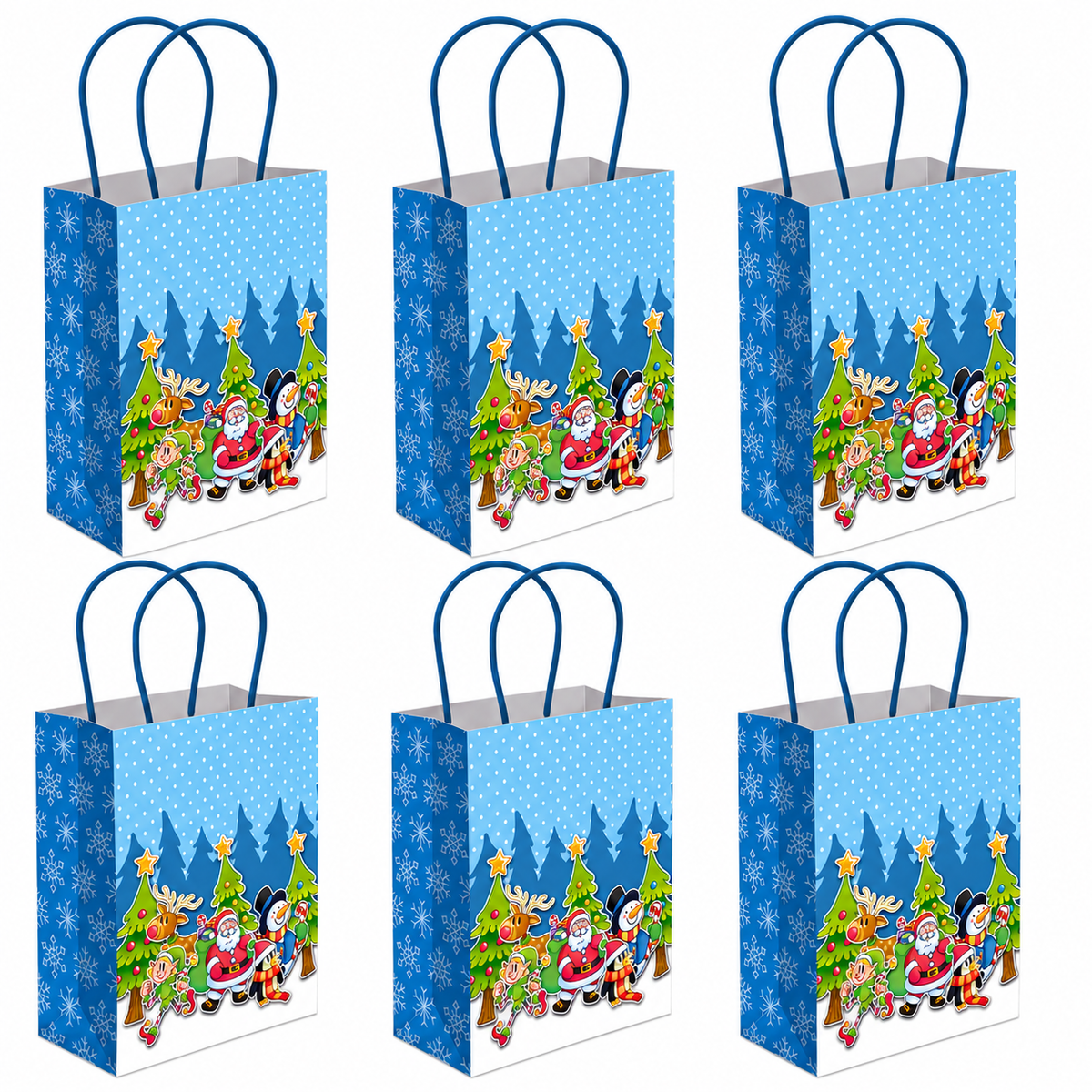 Christmas Gift Bags With Handles Blue Festive Paper Party Bag