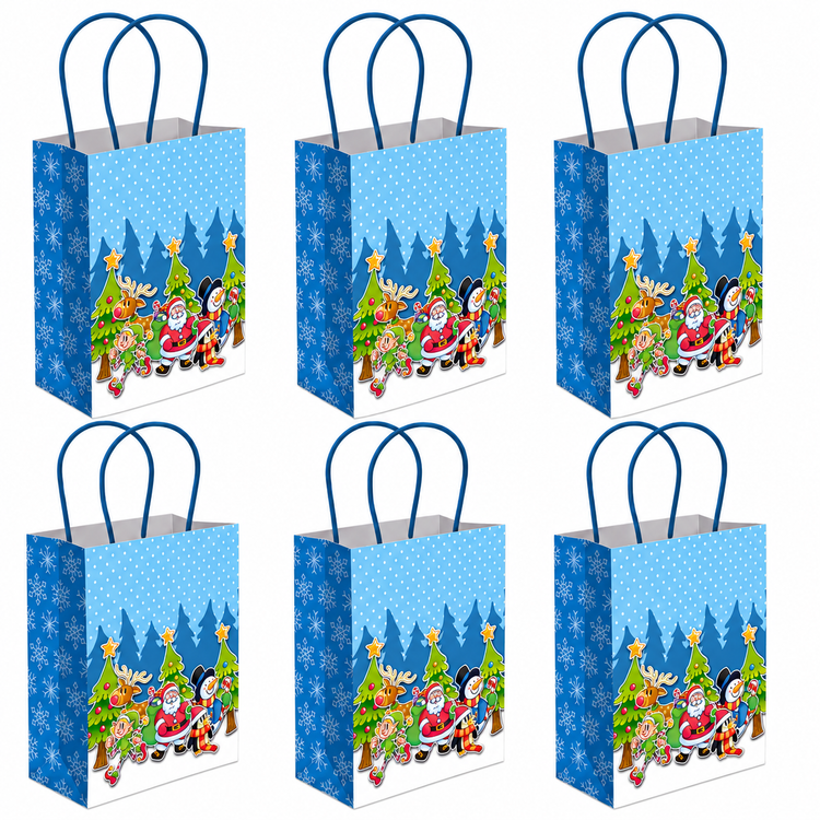 Christmas Gift Bags With Handles Blue Festive Paper Party Bag