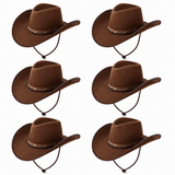 Brown Cowboy Hat - Pack of 6 - Western Cowgirl Fancy Dress Party Festival Hen Do